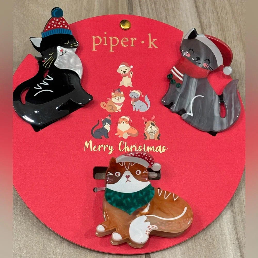 NWT Piper K Holiday Hat Cat Hair Claw Clips set of 3